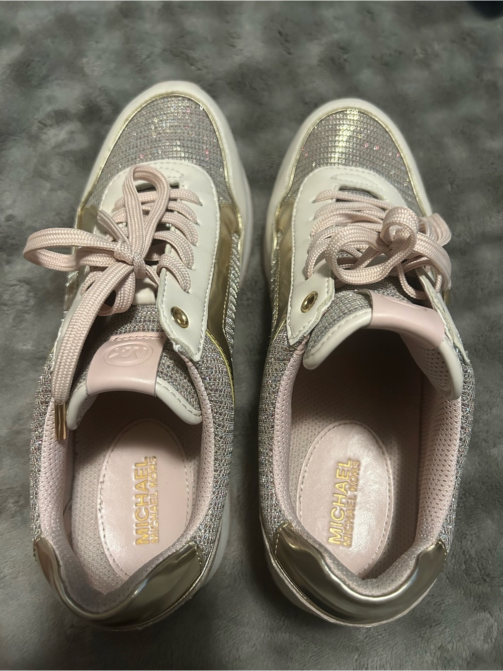 MICHAEL Michael Kors Pink and Gold Glitter Lace-Up Sneakers